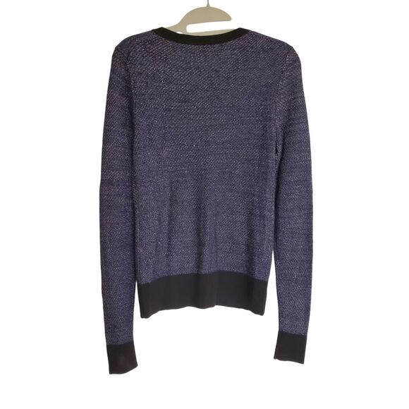 Women's LOFT Blue Silver Black Shimmer Sweater Button Up Cardigan | Size XS - Picture 2 of 8